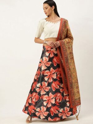 kaizen texo fab printed semi stitched lehenga & unstitched blouse with dupatta
