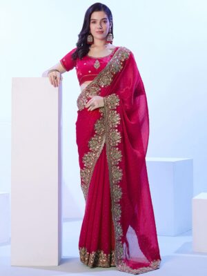 Home mitera floral sequinned satin saree